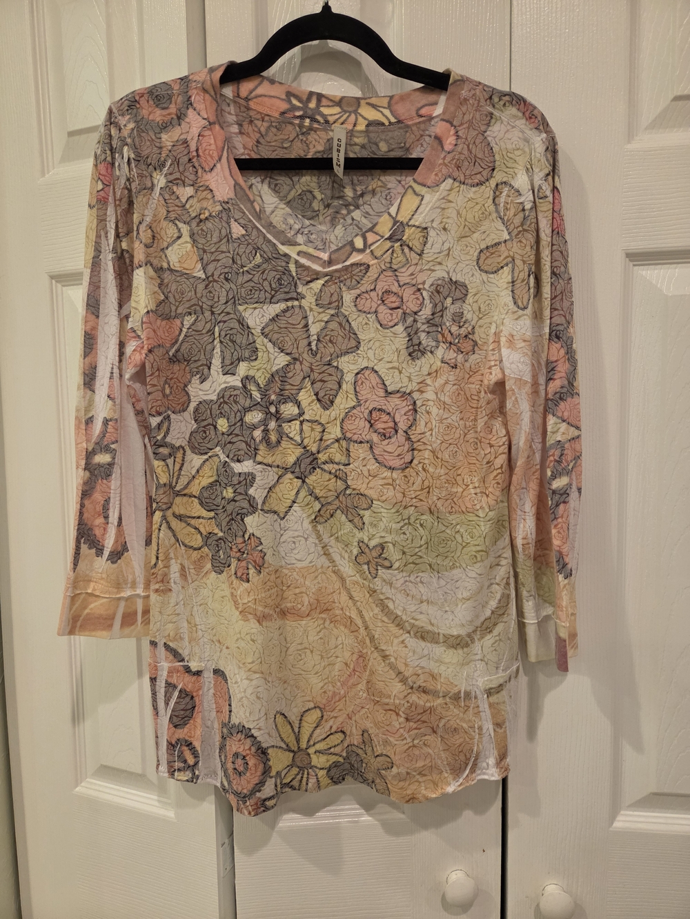 Vintage Y2K Floral V-Neck Tunic Top - Pastel Multi